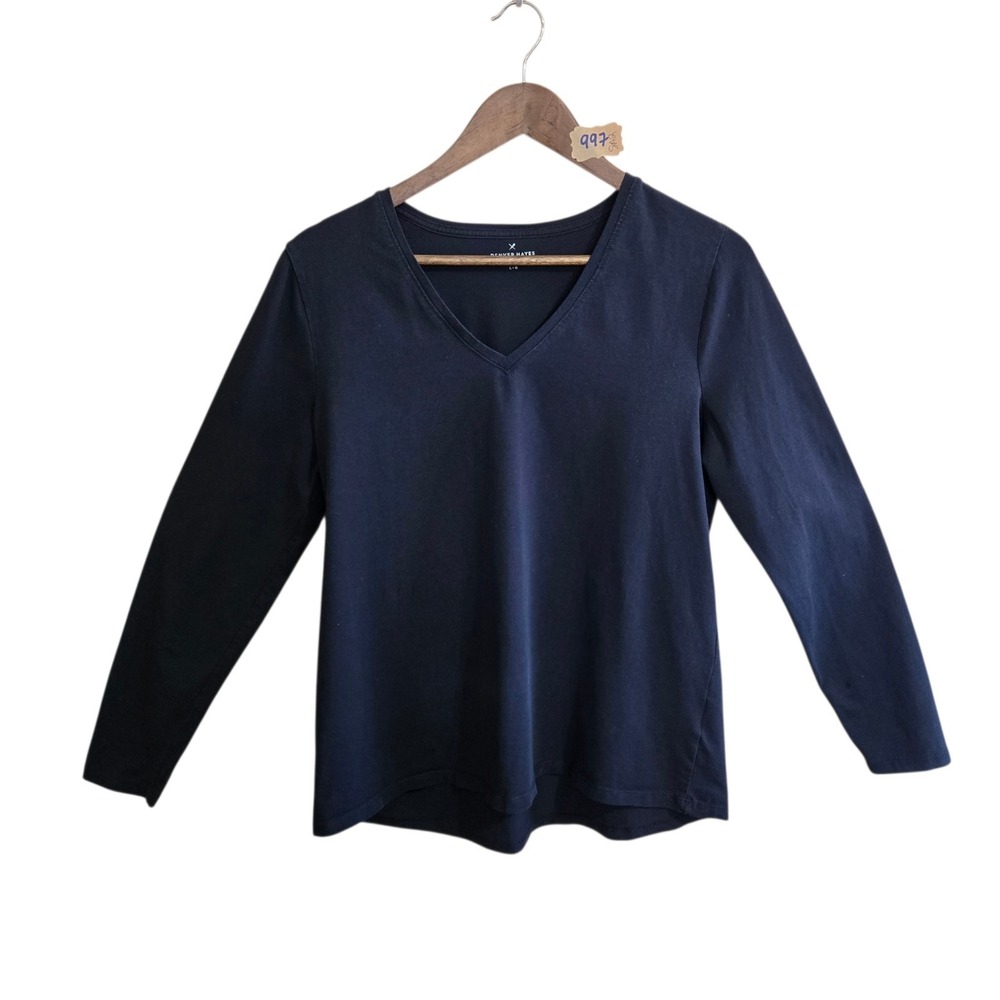 Denver Hayes Women's V-Neck T-Shirt Size LG‎ Black Long Sleeve Stretch Pullover
